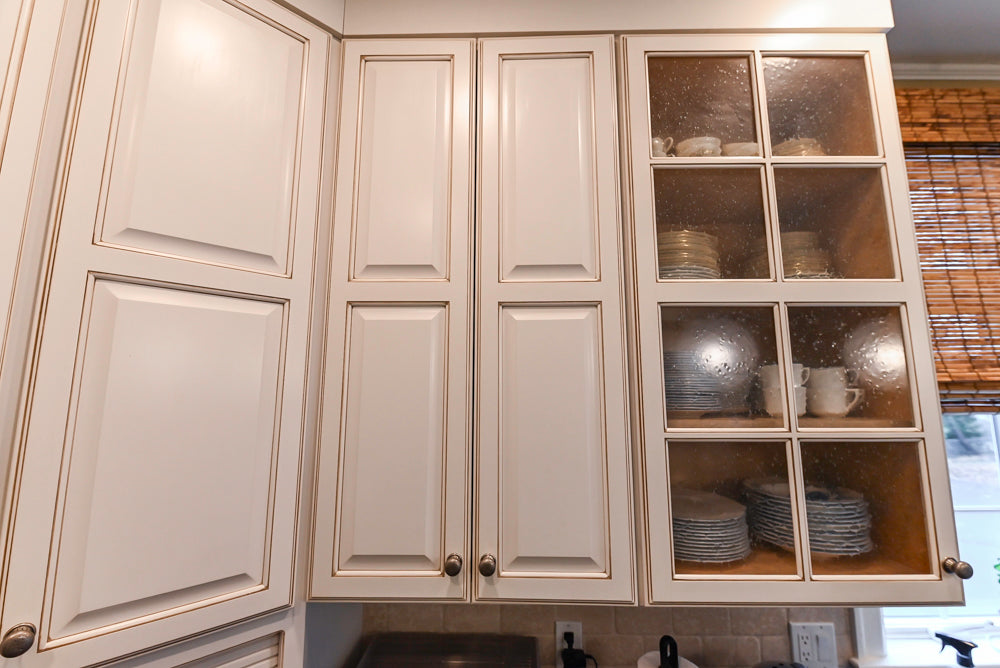 "The Whitby" Traditional Distressed White Kitchen with Island, Desk Area & Thermador Appliances