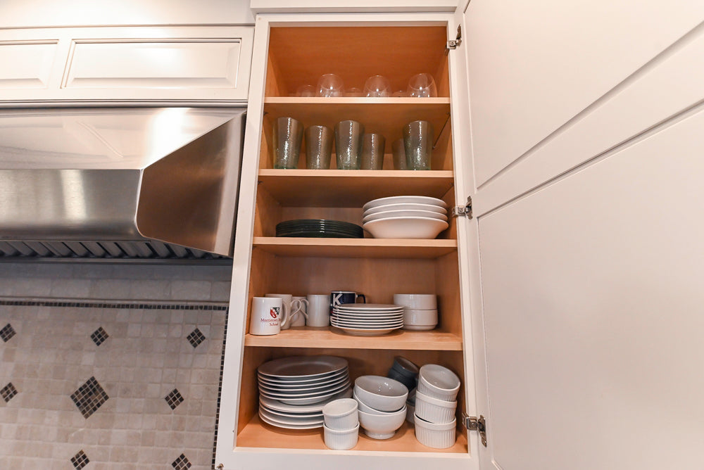 "The Whitby" Traditional Distressed White Kitchen with Island, Desk Area & Thermador Appliances