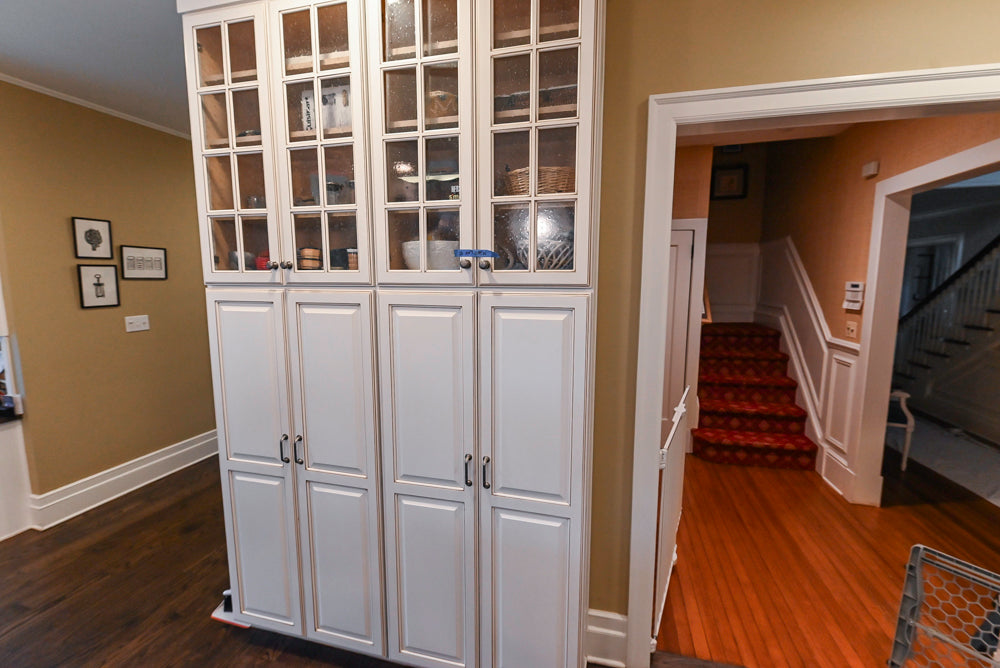 "The Whitby" Traditional Distressed White Kitchen with Island, Desk Area & Thermador Appliances