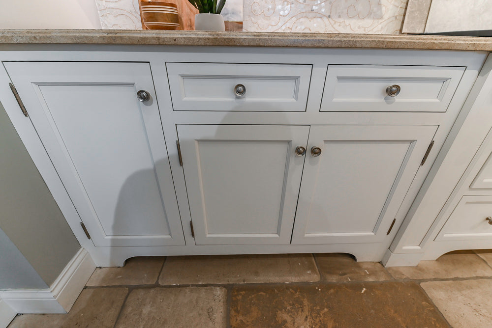 Signature Custom Cabinetry Transitional White Kitchen with Wood Veneer Top Island and Stone Countertops