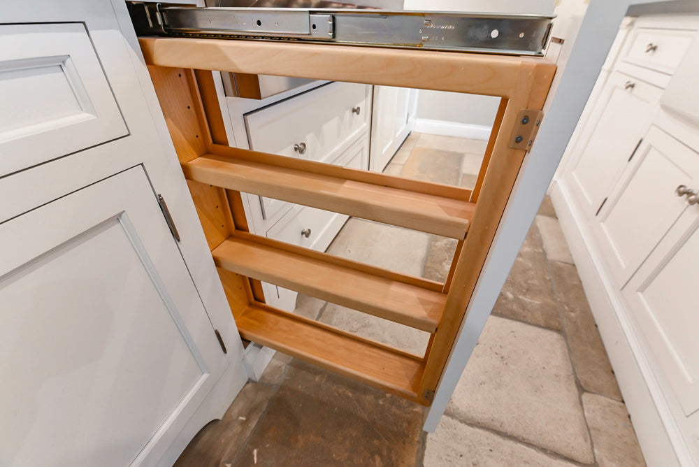 Signature Custom Cabinetry Transitional White Kitchen with Wood Veneer Top Island and Stone Countertops