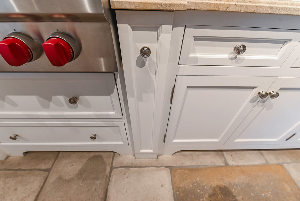 Signature Custom Cabinetry Transitional White Kitchen with Wood Veneer Top Island and Stone Countertops