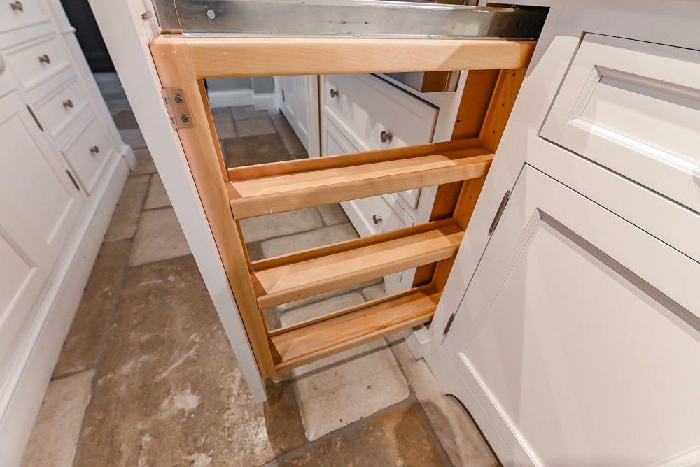 Signature Custom Cabinetry Transitional White Kitchen with Wood Veneer Top Island and Stone Countertops