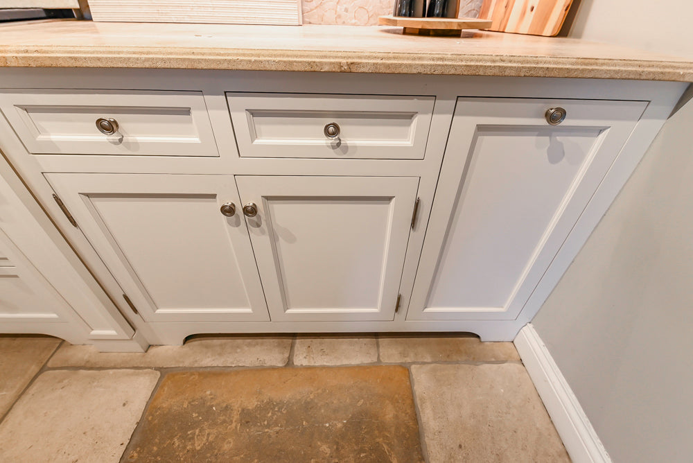 Signature Custom Cabinetry Transitional White Kitchen with Wood Veneer Top Island and Stone Countertops
