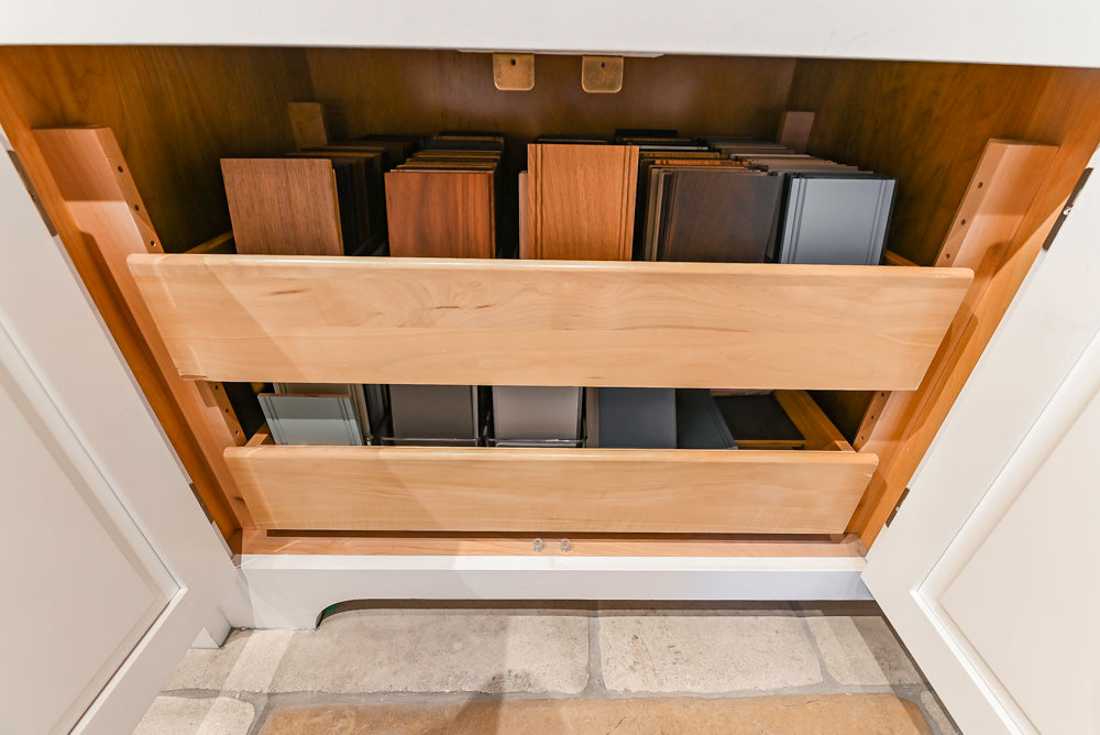 Signature Custom Cabinetry Transitional White Kitchen with Wood Veneer Top Island and Stone Countertops