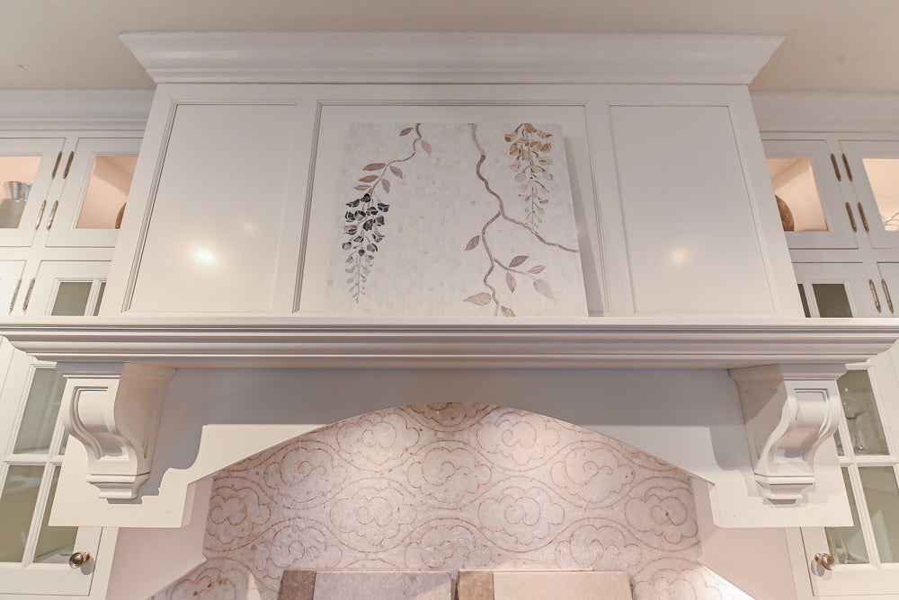 Signature Custom Cabinetry Transitional White Kitchen with Wood Veneer Top Island and Stone Countertops