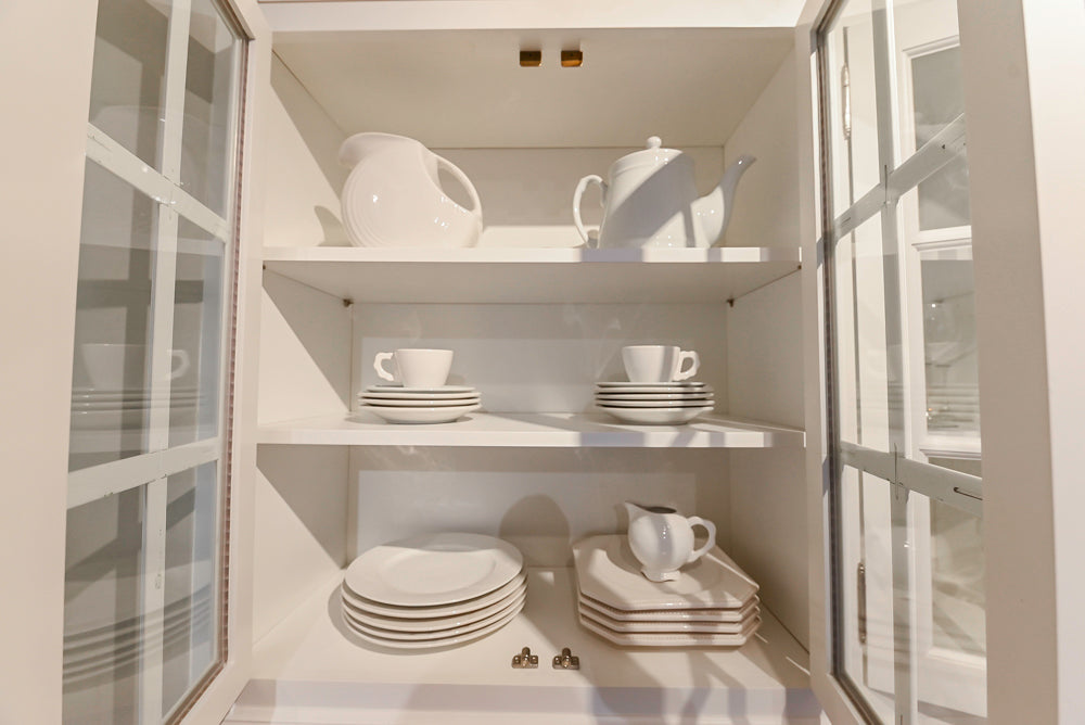 Signature Custom Cabinetry Transitional White Kitchen with Wood Veneer Top Island and Stone Countertops