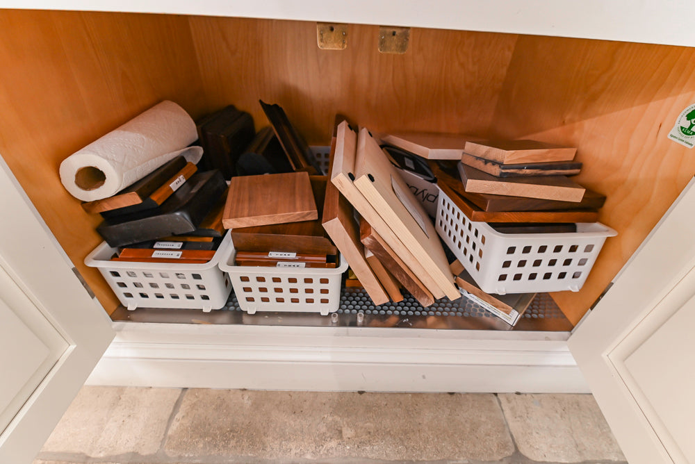 Signature Custom Cabinetry Transitional White Kitchen with Wood Veneer Top Island and Stone Countertops