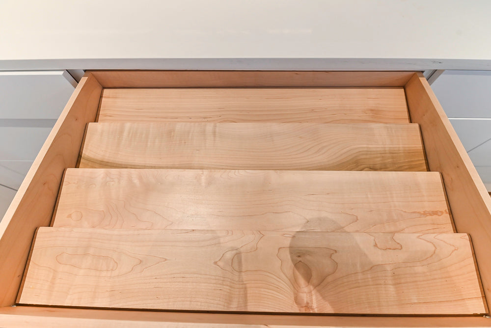 Brubaker Modern White Lacquered Kitchen with Waterfall Island and Stone Countertops