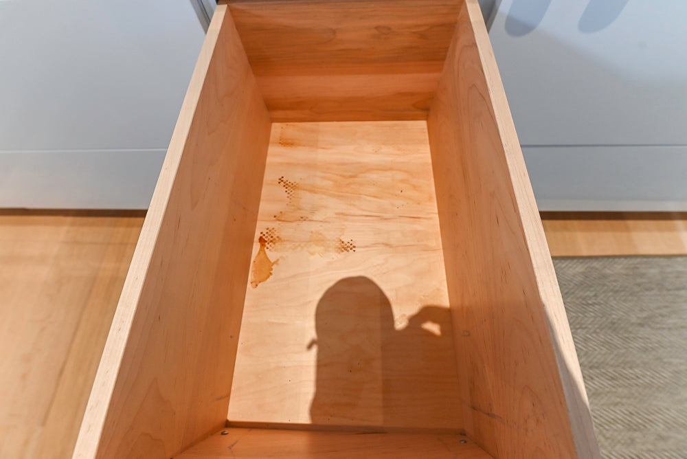 Brubaker Modern White Lacquered Kitchen with Waterfall Island and Stone Countertops