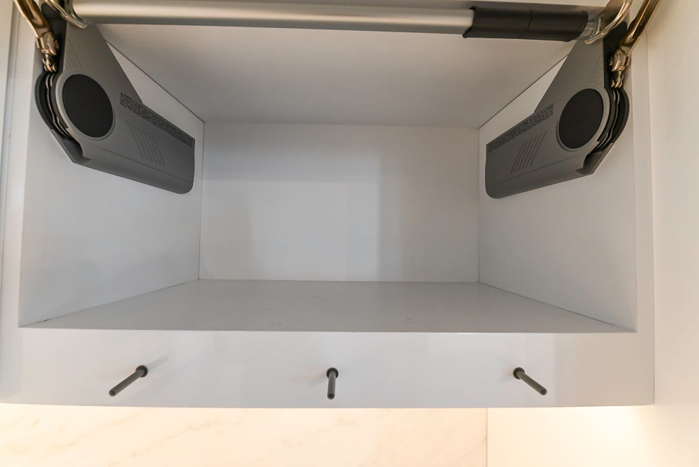 Brubaker Modern White Lacquered Kitchen with Waterfall Island and Stone Countertops