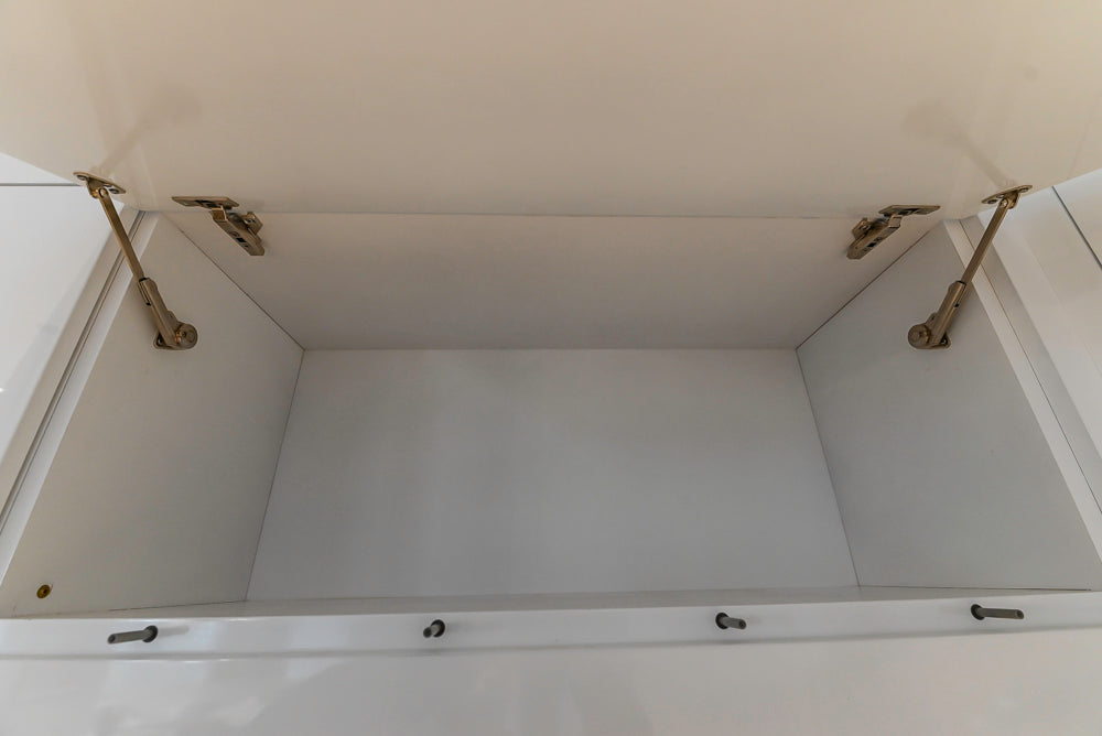 Brubaker Modern White Lacquered Kitchen with Waterfall Island and Stone Countertops