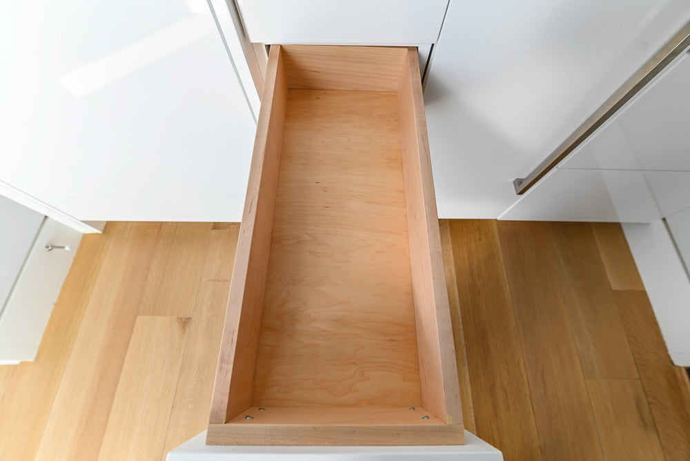 Brubaker Modern White Lacquered Butler's Pantry with Stone Countertops and Ice Maker