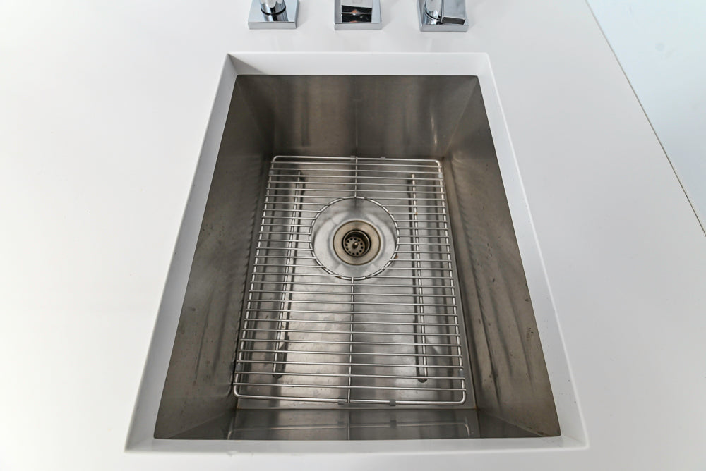 Brubaker Modern White Lacquered Butler's Pantry with Stone Countertops and Ice Maker