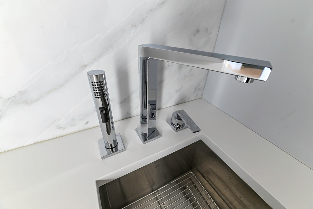 Brubaker Modern White Lacquered Butler's Pantry with Stone Countertops and Ice Maker