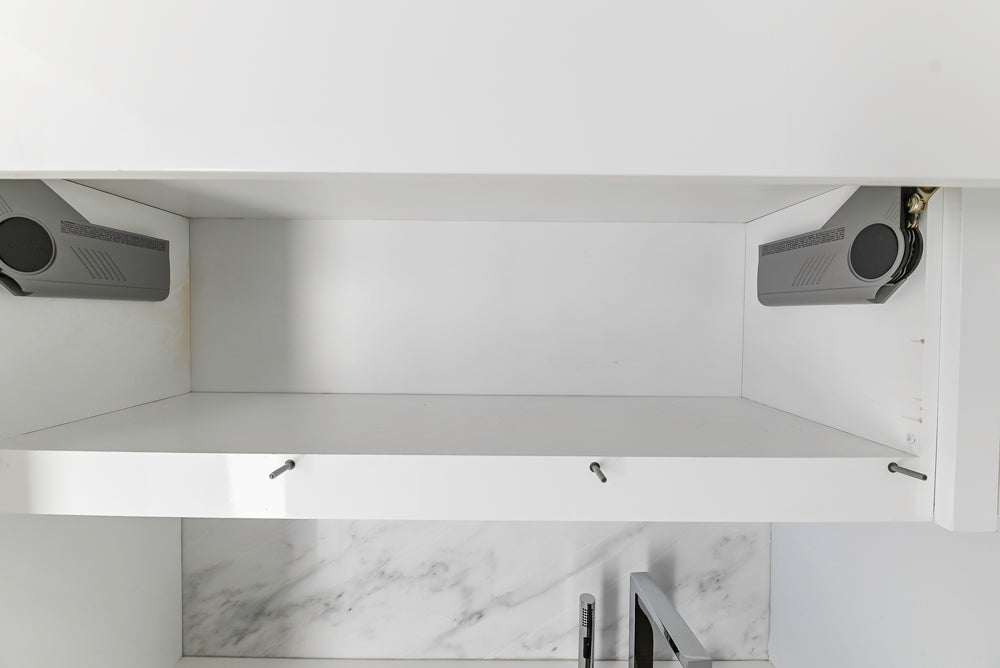 Brubaker Modern White Lacquered Butler's Pantry with Stone Countertops and Ice Maker