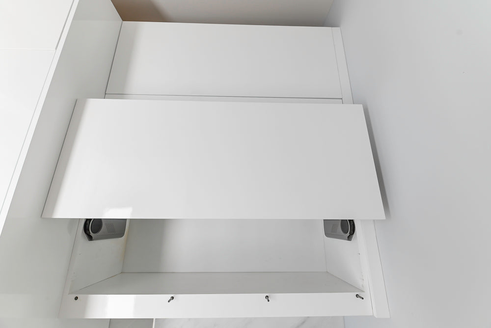 Brubaker Modern White Lacquered Butler's Pantry with Stone Countertops and Ice Maker