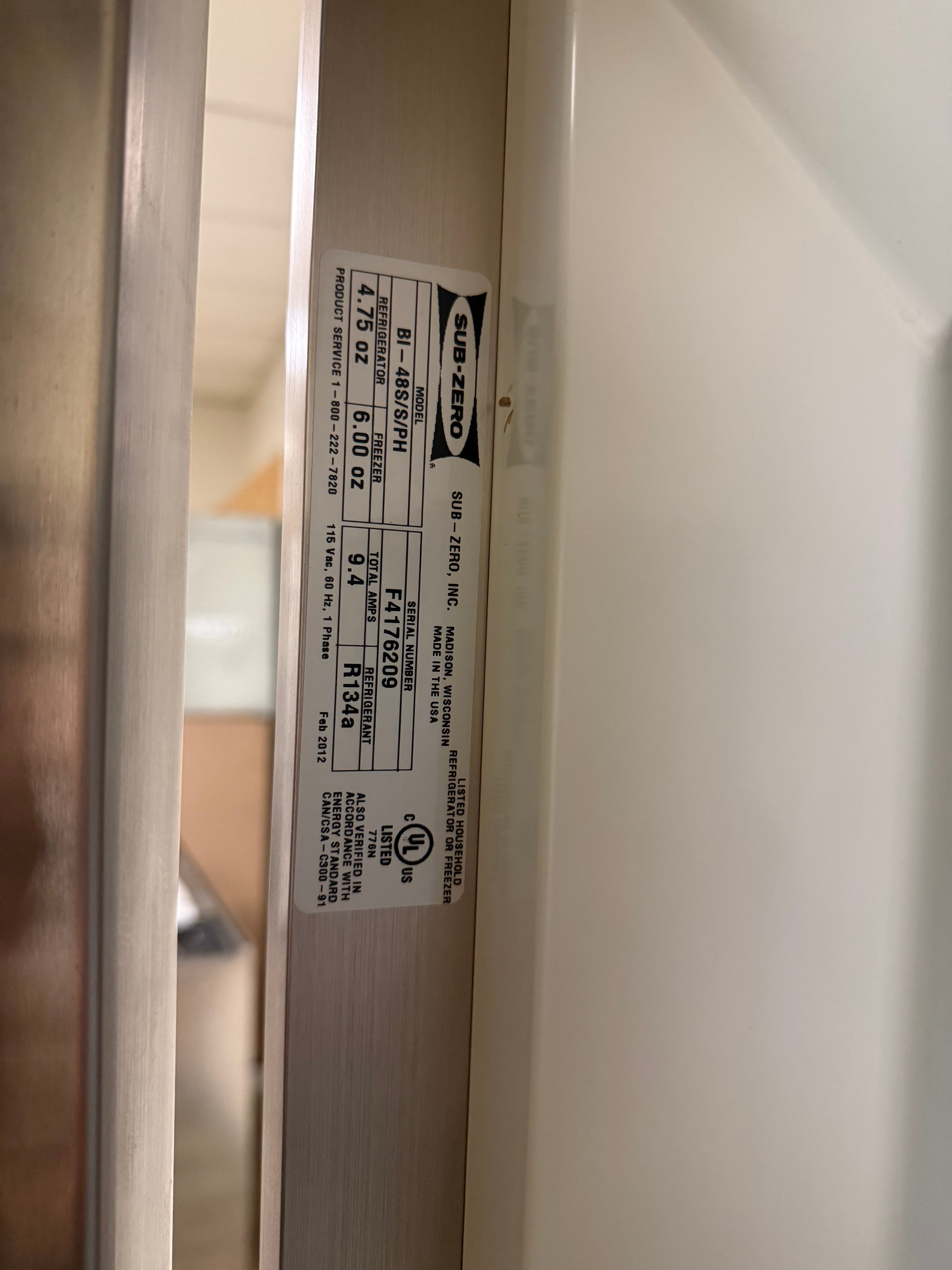 Sub-Zero BI-48S/S/PH 48" Stainless Steel Side by Side Refrigerator, Pre-Owned