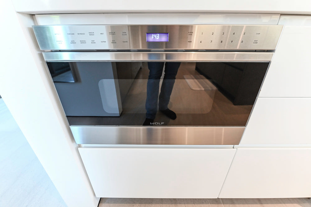 "The Arden" Modern White Gloss Kitchen with Island, Stone Countertops and 60" Wolf Range