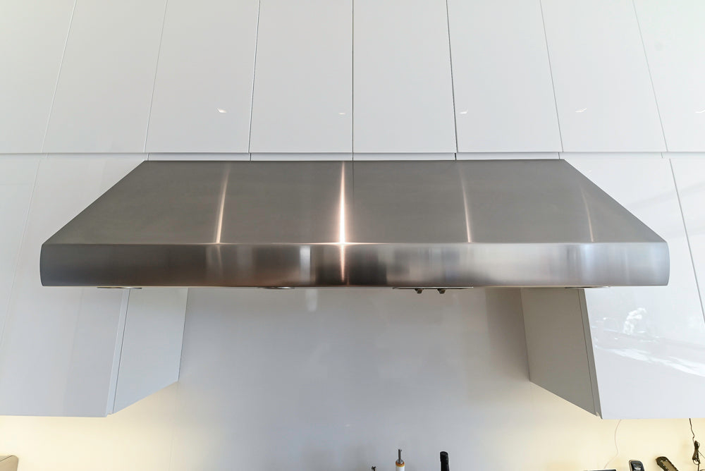 "The Arden" Modern White Gloss Kitchen with Island, Stone Countertops and 60" Wolf Range