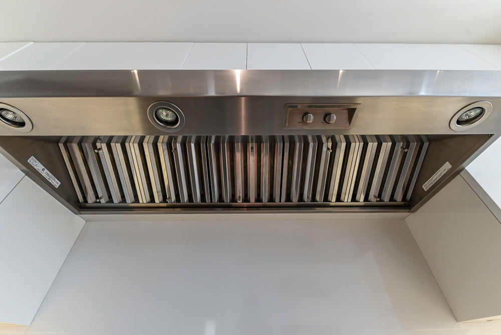 "The Arden" Modern White Gloss Kitchen with Island, Stone Countertops and 60" Wolf Range