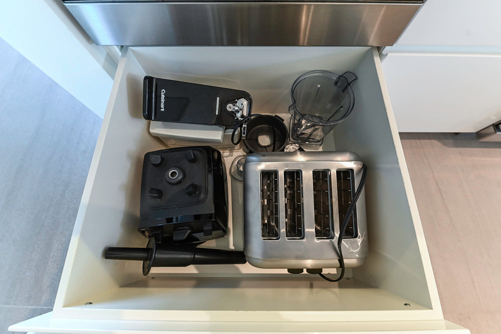 "The Arden" Modern White Gloss Kitchen with Island, Stone Countertops and 60" Wolf Range