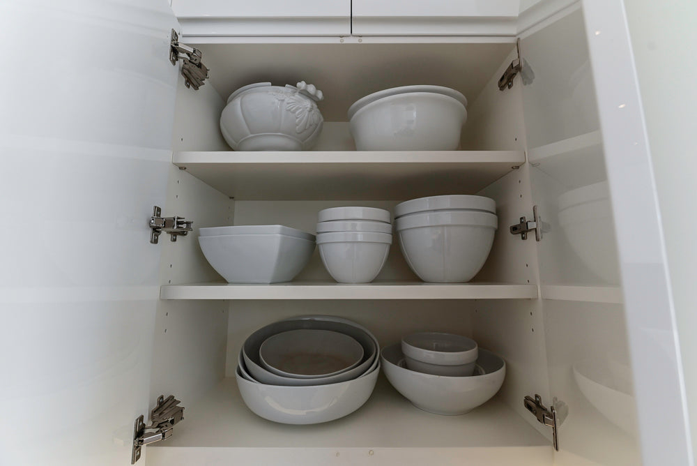 "The Arden" Modern White Gloss Kitchen with Island, Stone Countertops and 60" Wolf Range