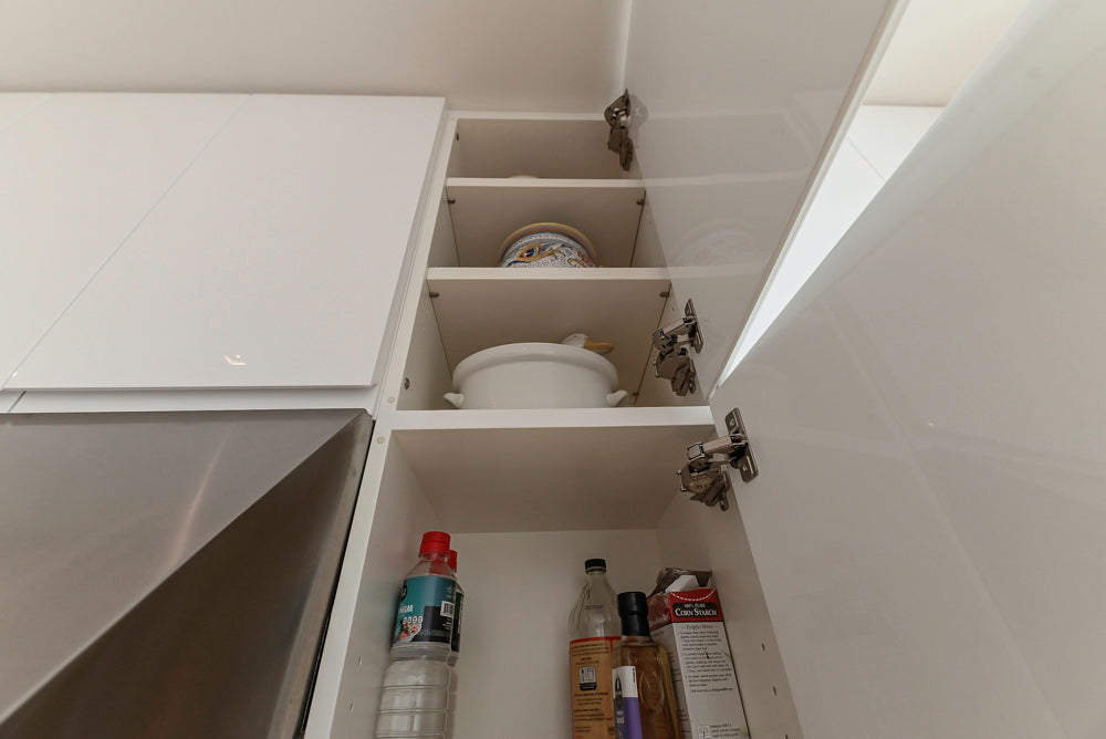 "The Arden" Modern White Gloss Kitchen with Island, Stone Countertops and 60" Wolf Range