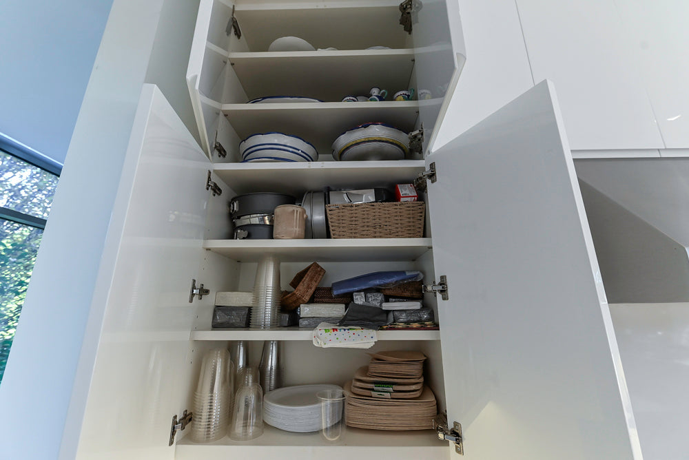 "The Arden" Modern White Gloss Kitchen with Island, Stone Countertops and 60" Wolf Range