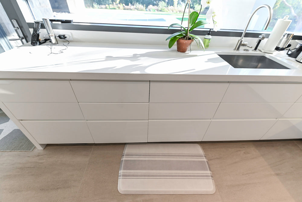 "The Arden" Modern White Gloss Kitchen with Island, Stone Countertops and 60" Wolf Range