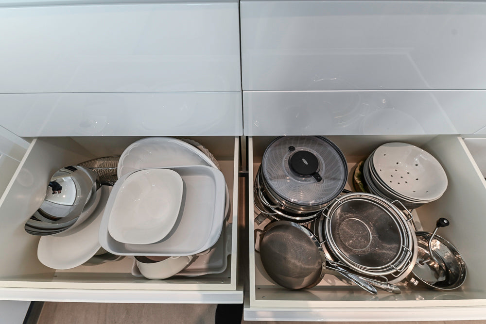 "The Arden" Modern White Gloss Kitchen with Island, Stone Countertops and 60" Wolf Range