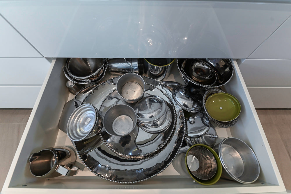 "The Arden" Modern White Gloss Kitchen with Island, Stone Countertops and 60" Wolf Range