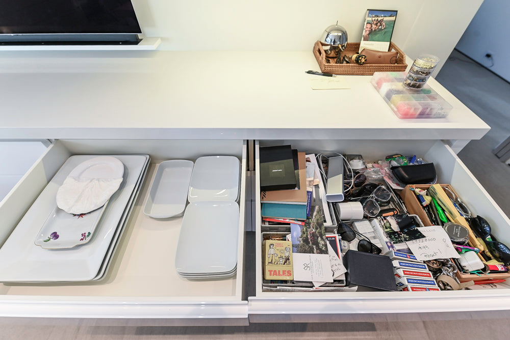 "The Arden" Modern White Gloss Kitchen with Island, Stone Countertops and 60" Wolf Range