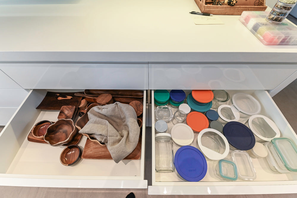 "The Arden" Modern White Gloss Kitchen with Island, Stone Countertops and 60" Wolf Range