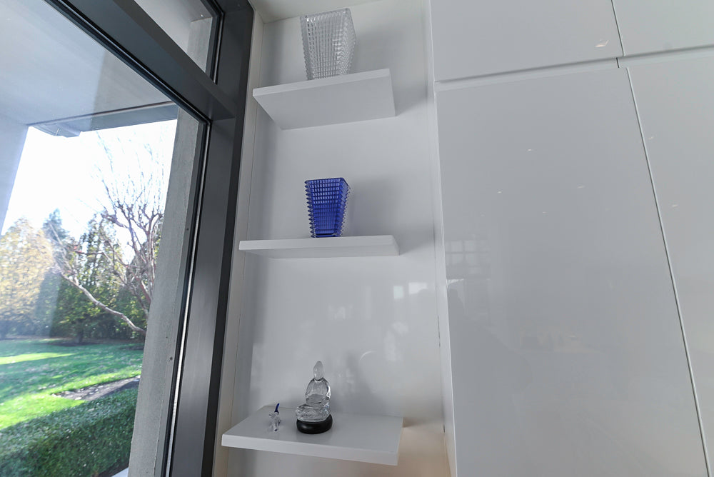 "The Arden" Modern White Gloss Kitchen with Island, Stone Countertops and 60" Wolf Range