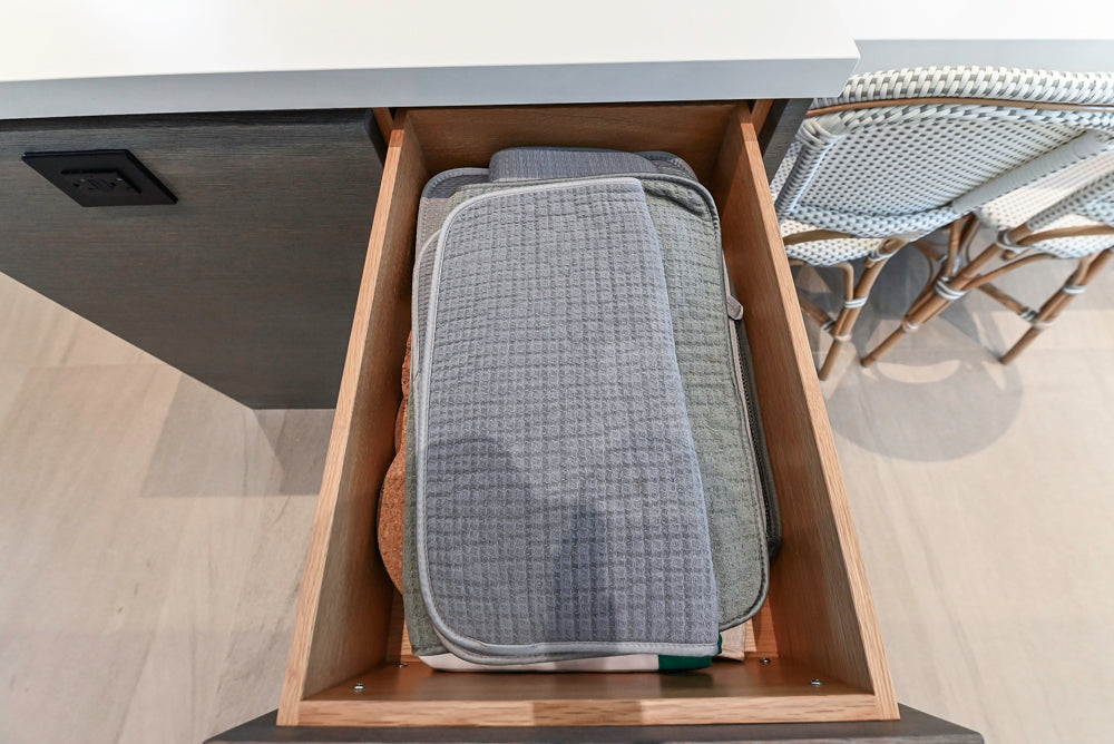 "The Arden" Modern White Gloss Kitchen with Island, Stone Countertops and 60" Wolf Range