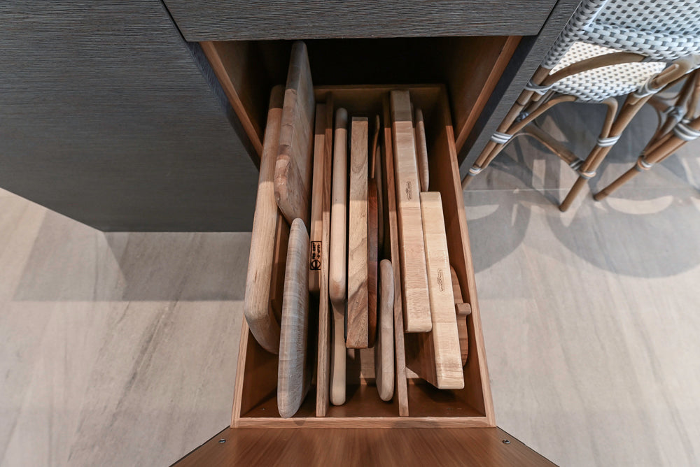 "The Arden" Modern White Gloss Kitchen with Island, Stone Countertops and 60" Wolf Range