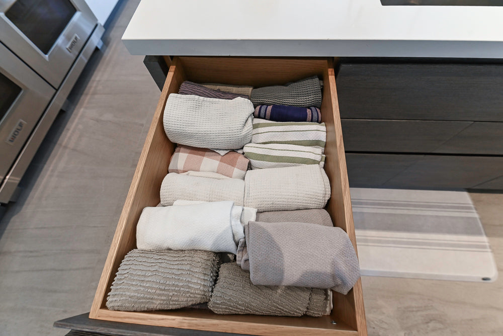 "The Arden" Modern White Gloss Kitchen with Island, Stone Countertops and 60" Wolf Range