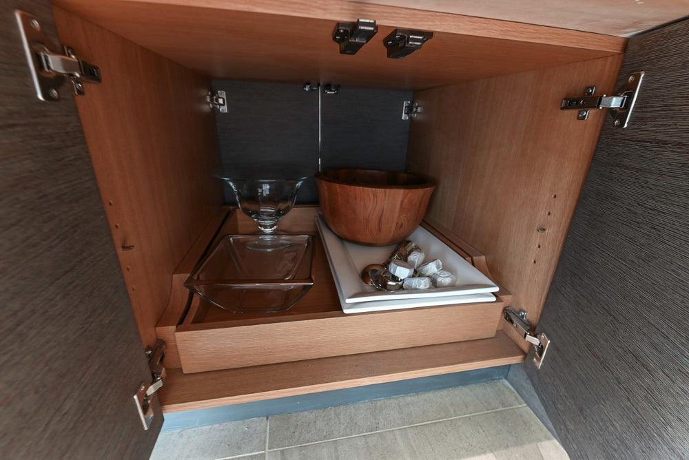 "The Arden" Modern White Gloss Kitchen with Island, Stone Countertops and 60" Wolf Range