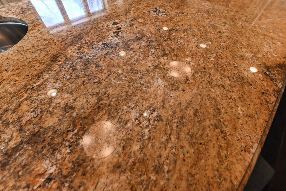 ÒThe HarcourtÓ Traditional Two-Tone Distressed Kitchen with Green Island, Granite Countertops and Appliances