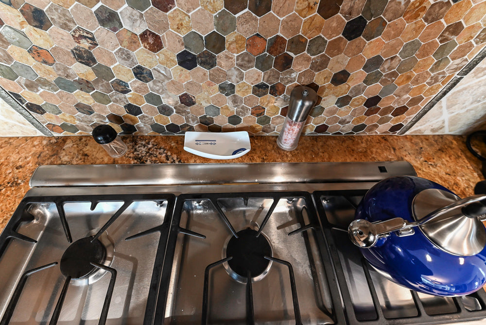 ÒThe HarcourtÓ Traditional Two-Tone Distressed Kitchen with Green Island, Granite Countertops and Appliances