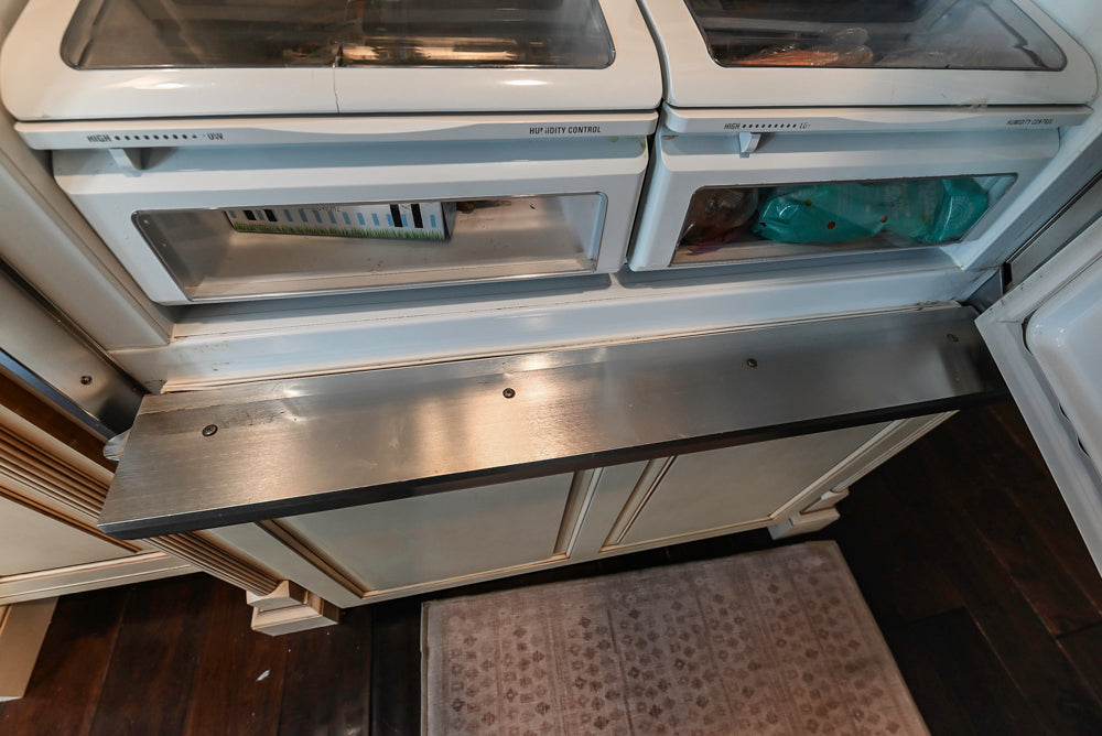 ÒThe HarcourtÓ Traditional Two-Tone Distressed Kitchen with Green Island, Granite Countertops and Appliances