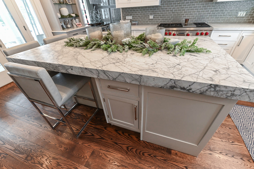 "The Clarendon" Transitional White & Grey Kitchen with Island & Miele Appliances