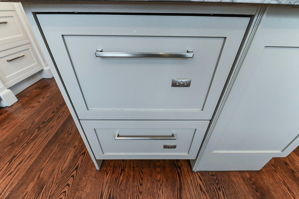 "The Clarendon" Transitional White & Grey Kitchen with Island & Miele Appliances