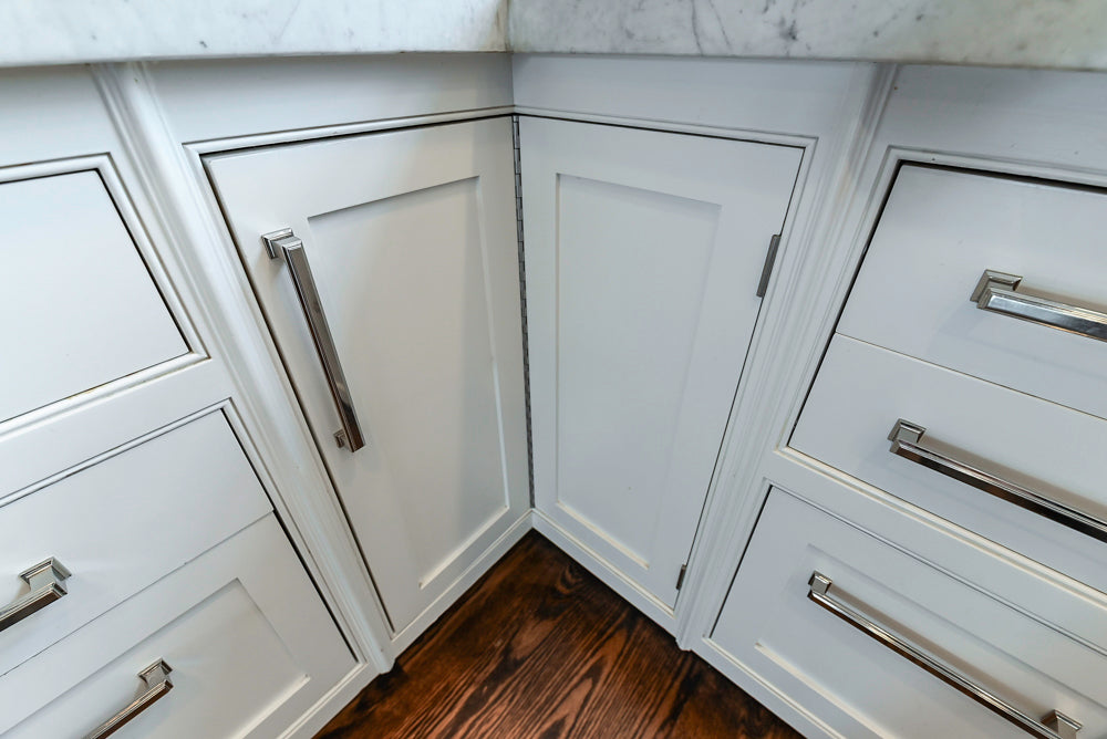 "The Clarendon" Transitional White & Grey Kitchen with Island & Miele Appliances