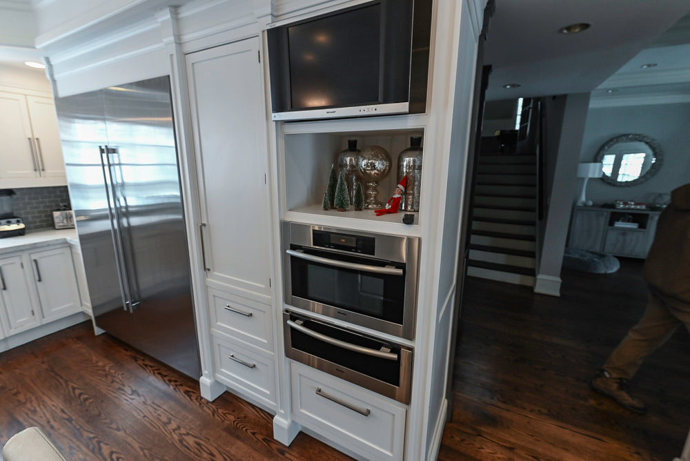 "The Clarendon" Transitional White & Grey Kitchen with Island & Miele Appliances
