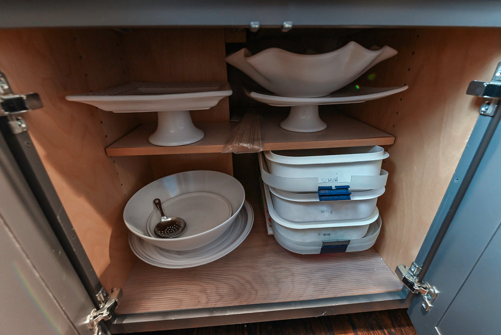 Custom Transitional Dark Grey Butler's Pantry with White Marble Countertops and Sink