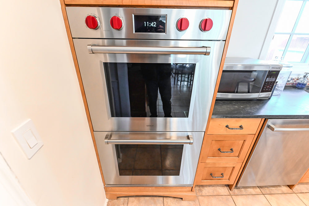 "The Whitford" Transitional Wooden Kitchen with Granite Countertops & Island