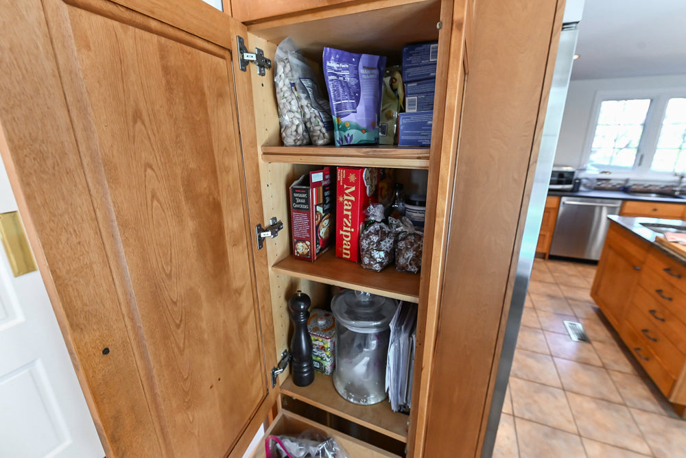 "The Whitford" Transitional Wooden Kitchen with Granite Countertops & Island