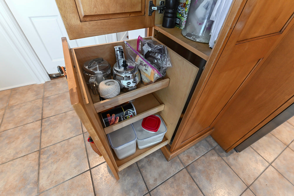 "The Whitford" Transitional Wooden Kitchen with Granite Countertops & Island